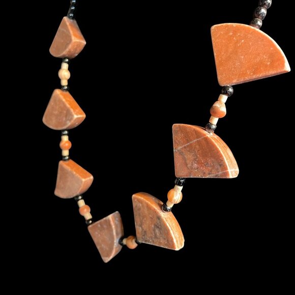 Handmade Red Jasper Black Bead Tribal Necklace Geometric Stone Jewelry Gift - Picture 7 of 9